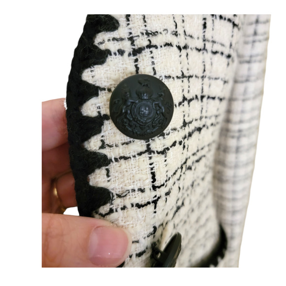Veronica Beard Albia Rickrack Trim Tweed Lady Jacket Black White Check Size 0 - Picture 2 of 9